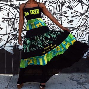 Upcycled Concept Maxi Dress ARTISAN Handmade Designer Jamaica BE IRIE Cotton